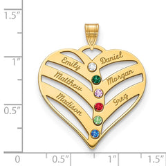 10KY 6-Name w/Birthstones w/14k Bezel Cut Out Heart Pendant