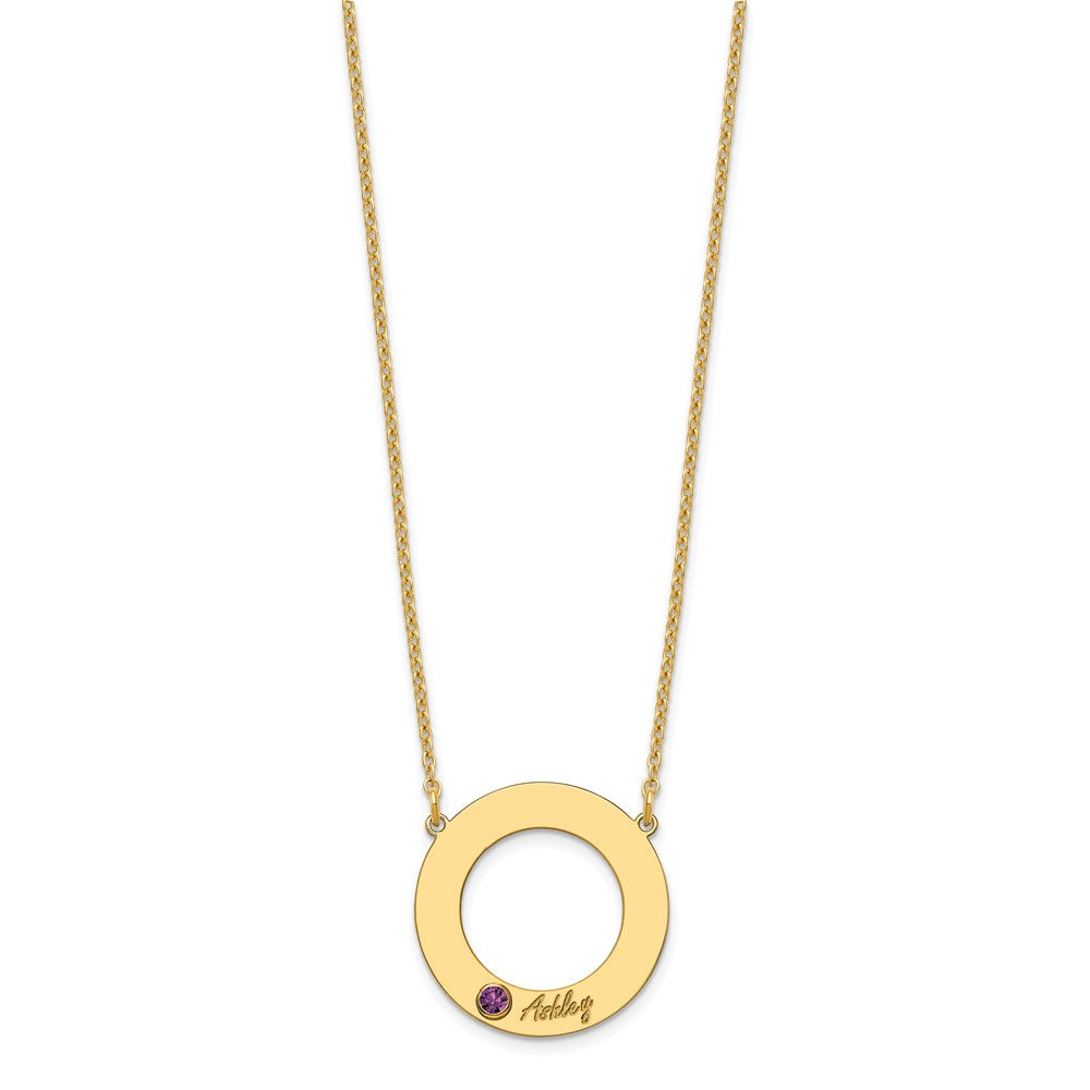 10KY 1 Name and Birthstone w/ 14k Bezel Cut Out Circle Necklace