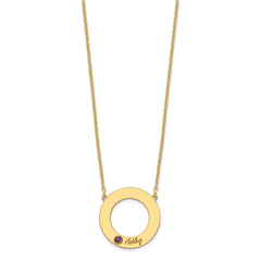 10KY 1 Name and Birthstone w/ 14k Bezel Cut Out Circle Necklace