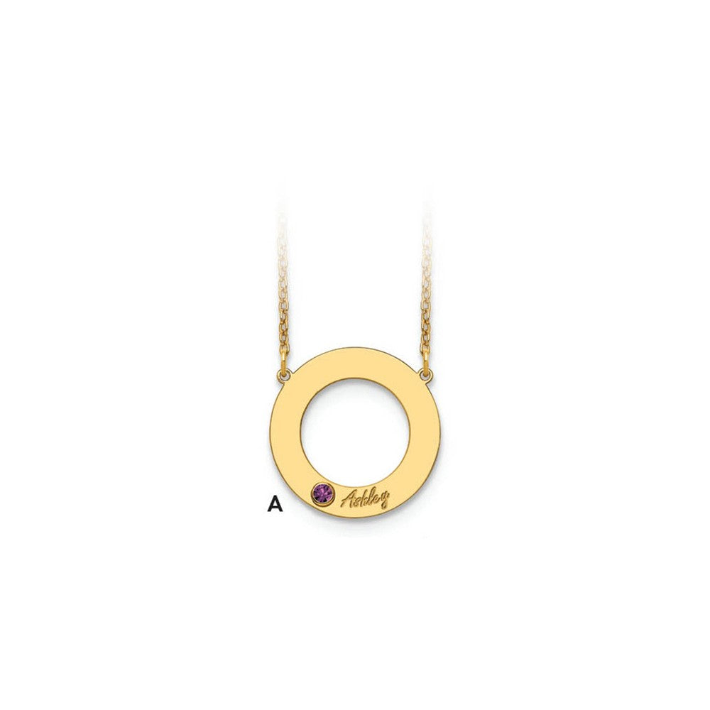 10KY 1 Name and Birthstone w/ 14k Bezel Cut Out Circle Necklace