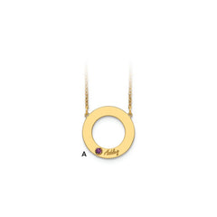 10KY 1 Name and Birthstone w/ 14k Bezel Cut Out Circle Necklace