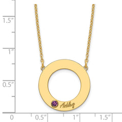 10KY 1 Name and Birthstone w/ 14k Bezel Cut Out Circle Necklace