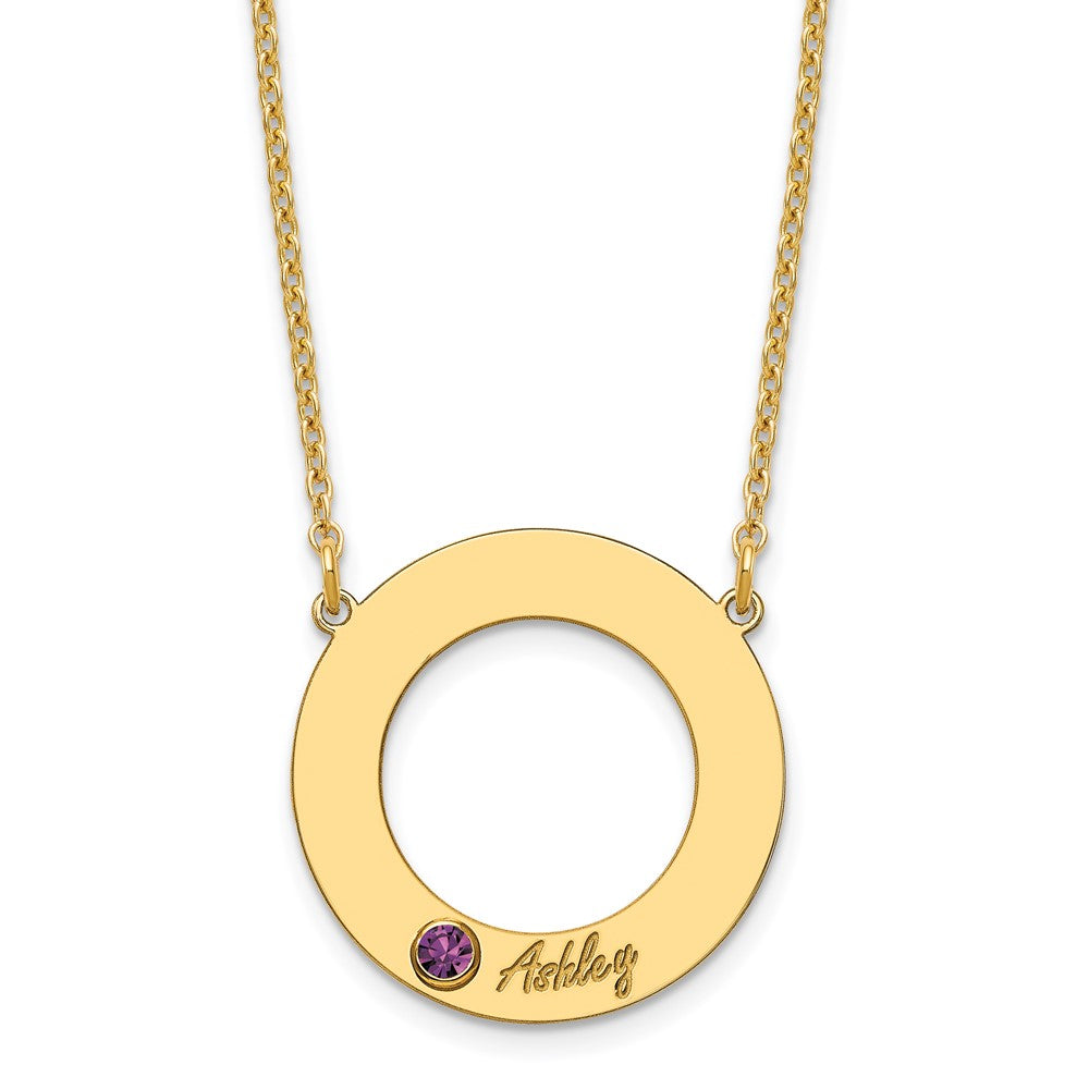 10KY 1 Name and Birthstone w/ 14k Bezel Cut Out Circle Necklace