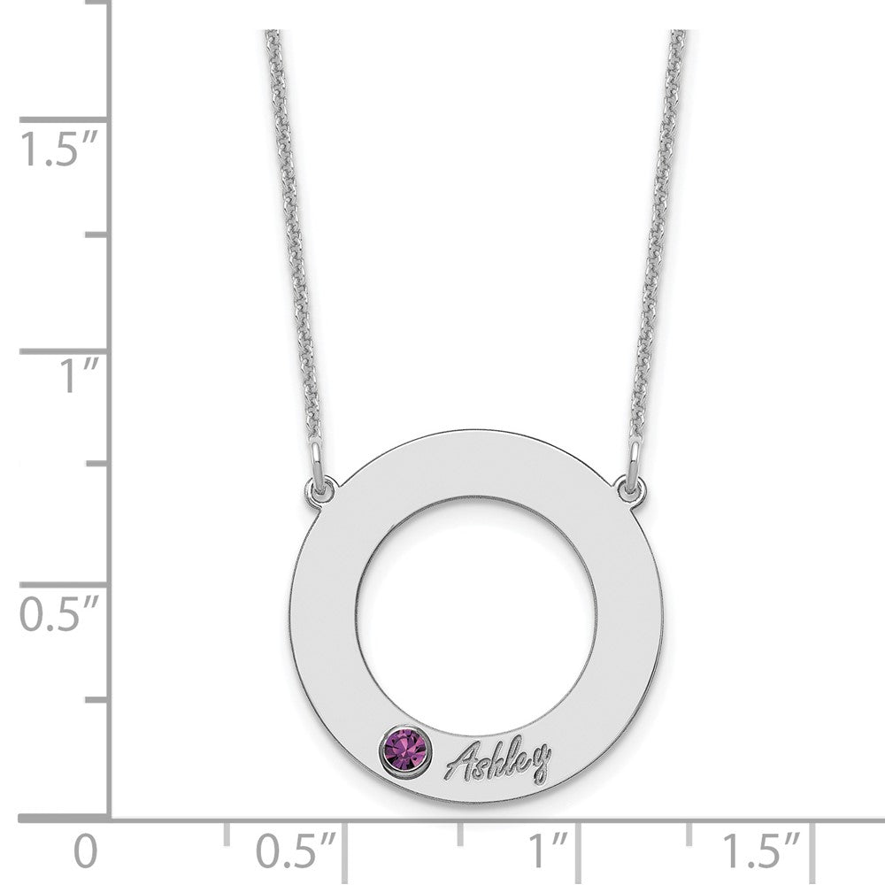 14KW 1 Name & Birthstone w/ 18k Rhodium Plated Bezel Circle Necklace