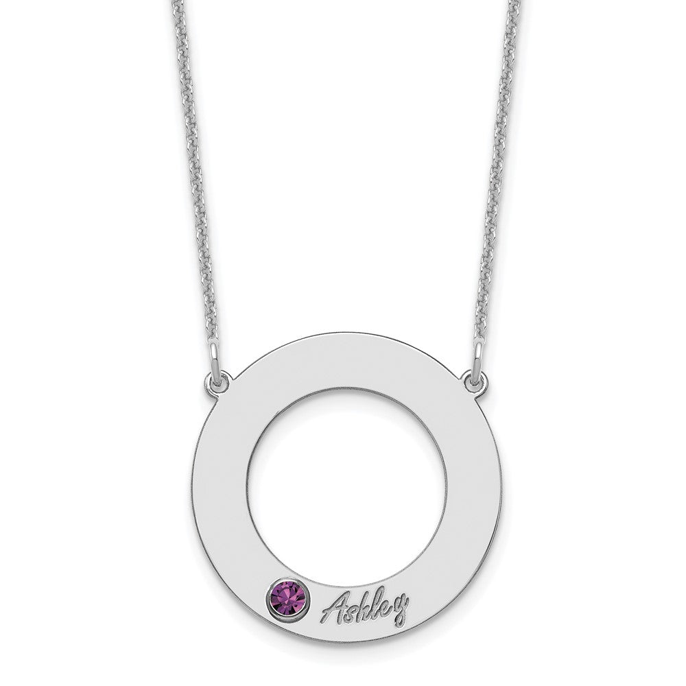 14KW 1 Name & Birthstone w/ 18k Rhodium Plated Bezel Circle Necklace