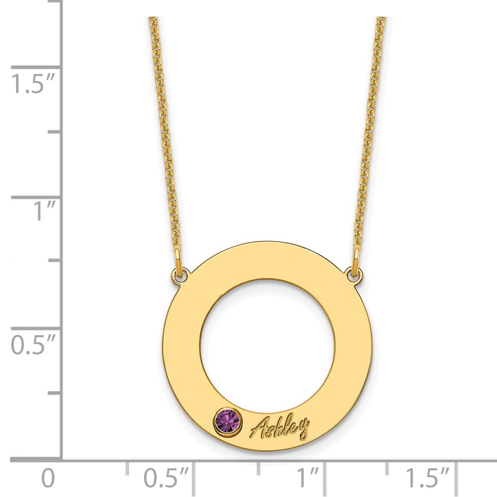 14KY 1 Name and Birthstone w/ 14k Bezel Cut Out Circle Necklace