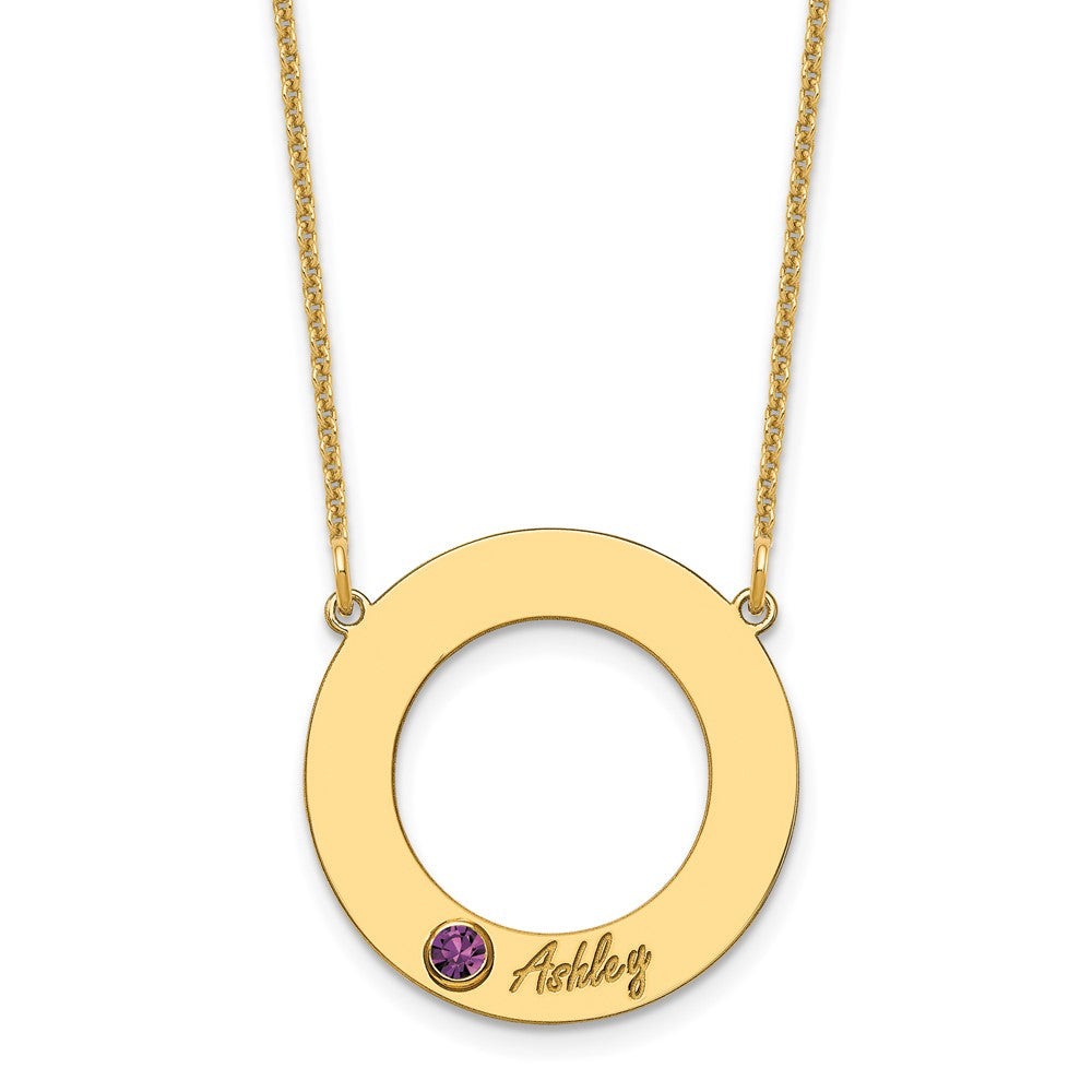 14KY 1 Name and Birthstone w/ 14k Bezel Cut Out Circle Necklace