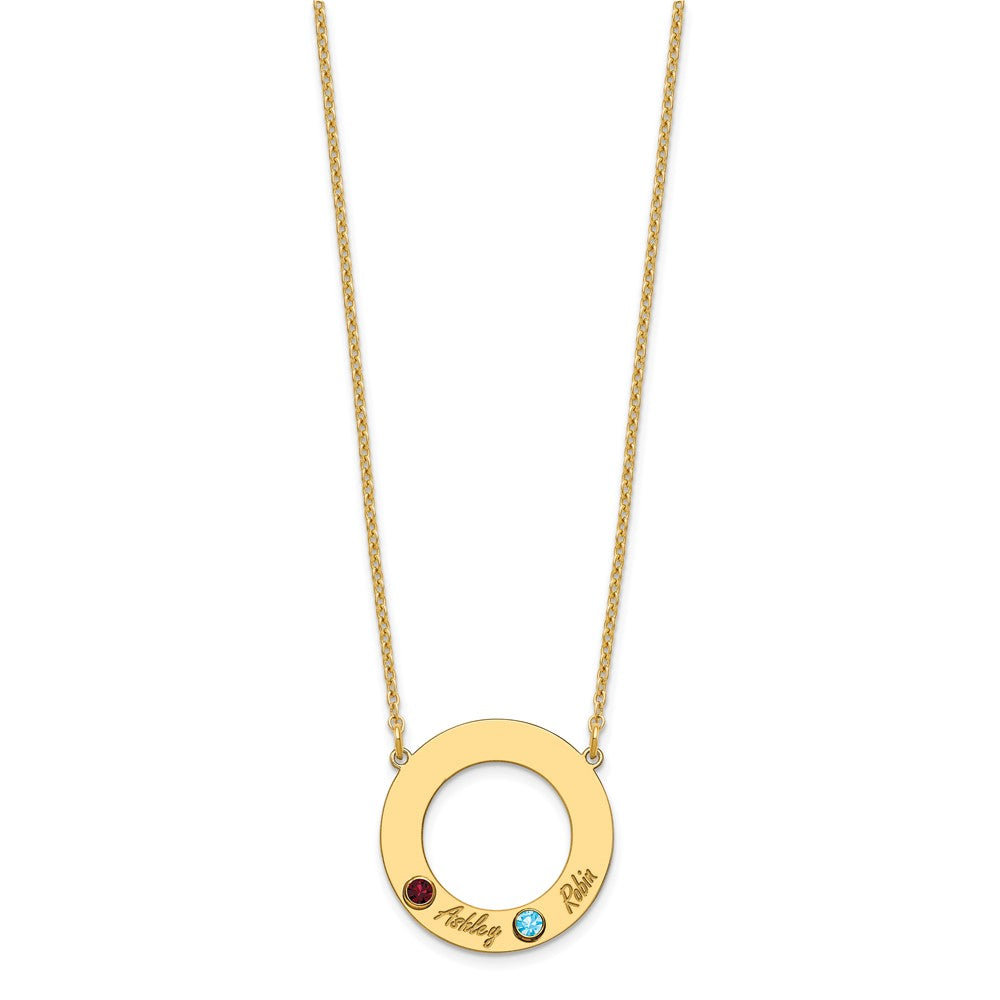 10KY 2 Name and Birthstone w/ 14k Bezel Cut Out Circle Necklace