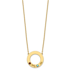 10KY 2 Name and Birthstone w/ 14k Bezel Cut Out Circle Necklace