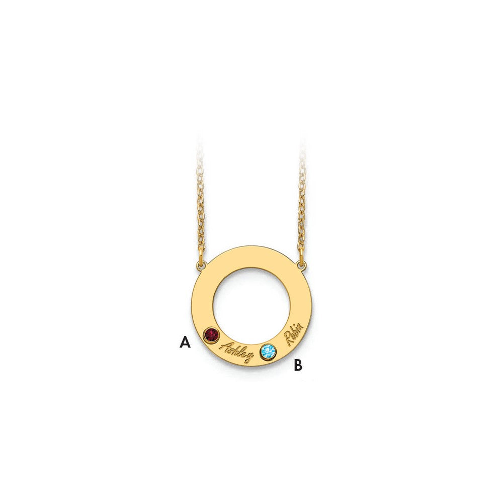 10KY 2 Name and Birthstone w/ 14k Bezel Cut Out Circle Necklace