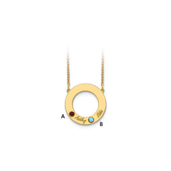 10KY 2 Name and Birthstone w/ 14k Bezel Cut Out Circle Necklace