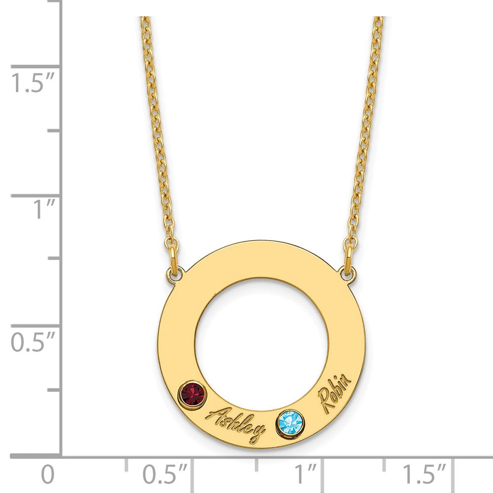 10KY 2 Name and Birthstone w/ 14k Bezel Cut Out Circle Necklace