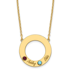 10KY 2 Name and Birthstone w/ 14k Bezel Cut Out Circle Necklace