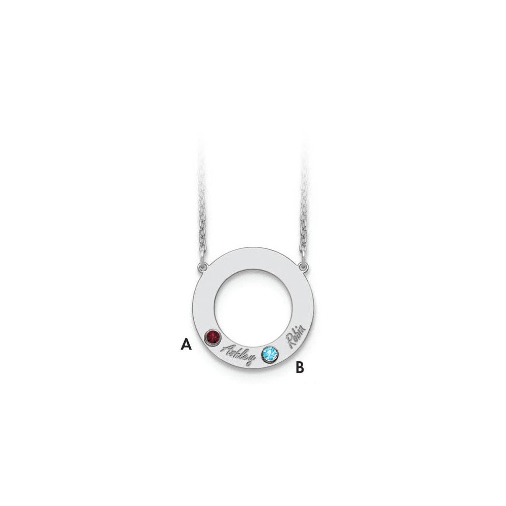 10KW 2 Name and Birthstone w/ 14k Bezel Cut Out Circle Necklace