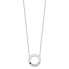 14KW 2 Name & Birthstone w/ 18k Rhodium Plated Bezel Circle Necklace