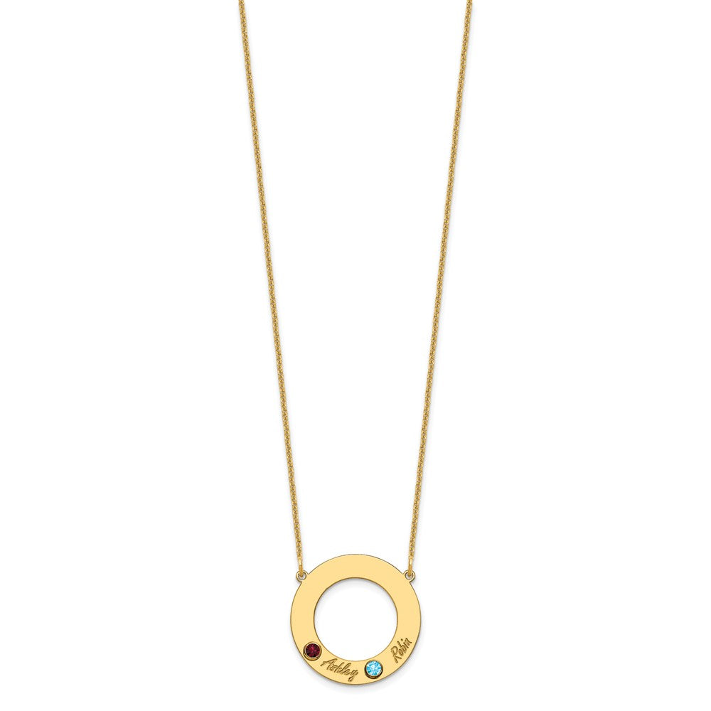 14KY 2 Name and Birthstone w/ 14k Bezel Cut Out Circle Necklace