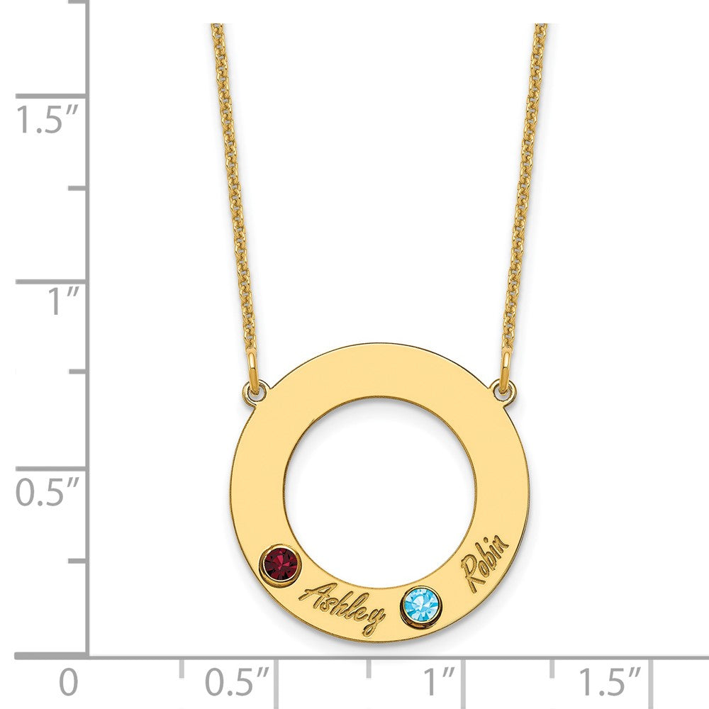 14KY 2 Name and Birthstone w/ 14k Bezel Cut Out Circle Necklace