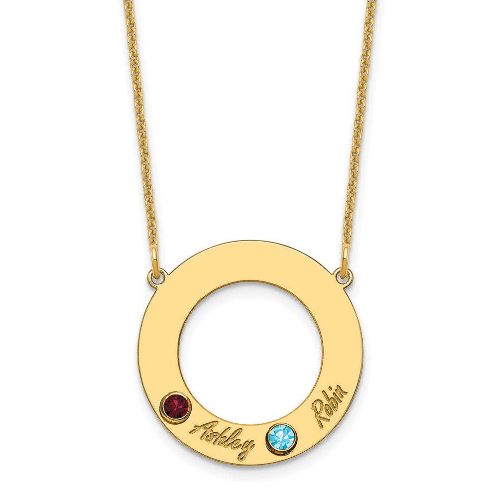 14KY 2 Name and Birthstone w/ 14k Bezel Cut Out Circle Necklace