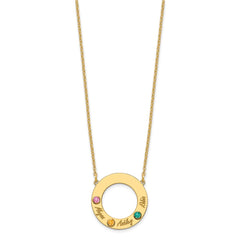 10KY 3 Name and Birthstone w/ 14k Bezel Cut Out Circle Necklace