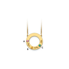 10KY 3 Name and Birthstone w/ 14k Bezel Cut Out Circle Necklace