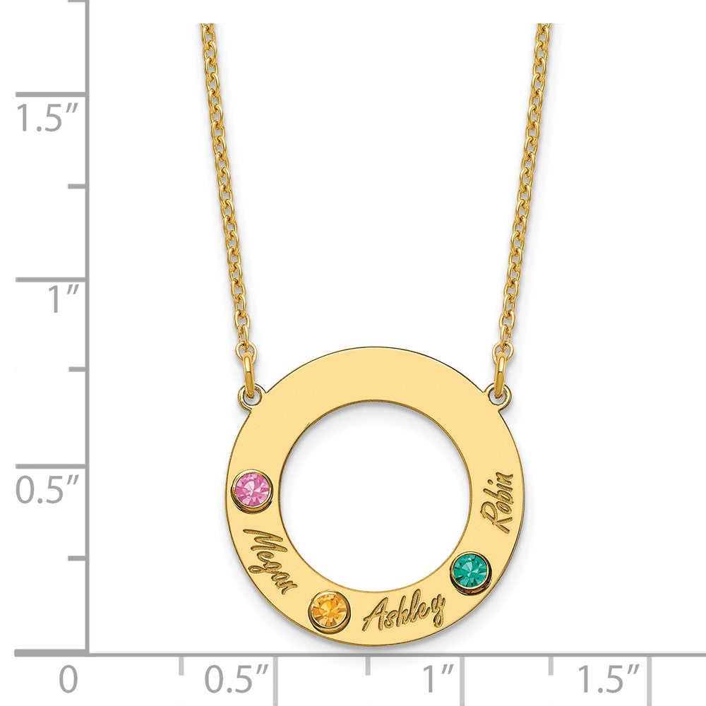 10KY 3 Name and Birthstone w/ 14k Bezel Cut Out Circle Necklace