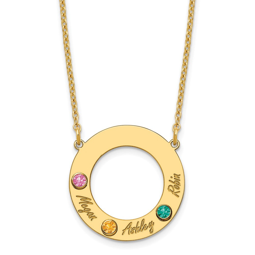 10KY 3 Name and Birthstone w/ 14k Bezel Cut Out Circle Necklace