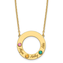 10KY 3 Name and Birthstone w/ 14k Bezel Cut Out Circle Necklace