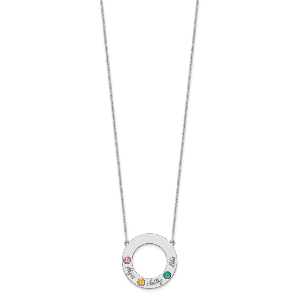 10KW 3 Name and Birthstone w/ 14k Bezel Cut Out Circle Necklace