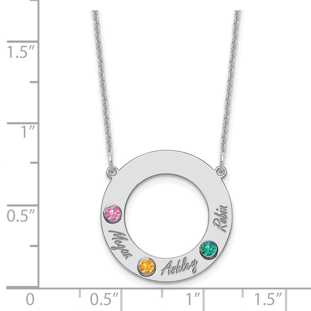 10KW 3 Name and Birthstone w/ 14k Bezel Cut Out Circle Necklace