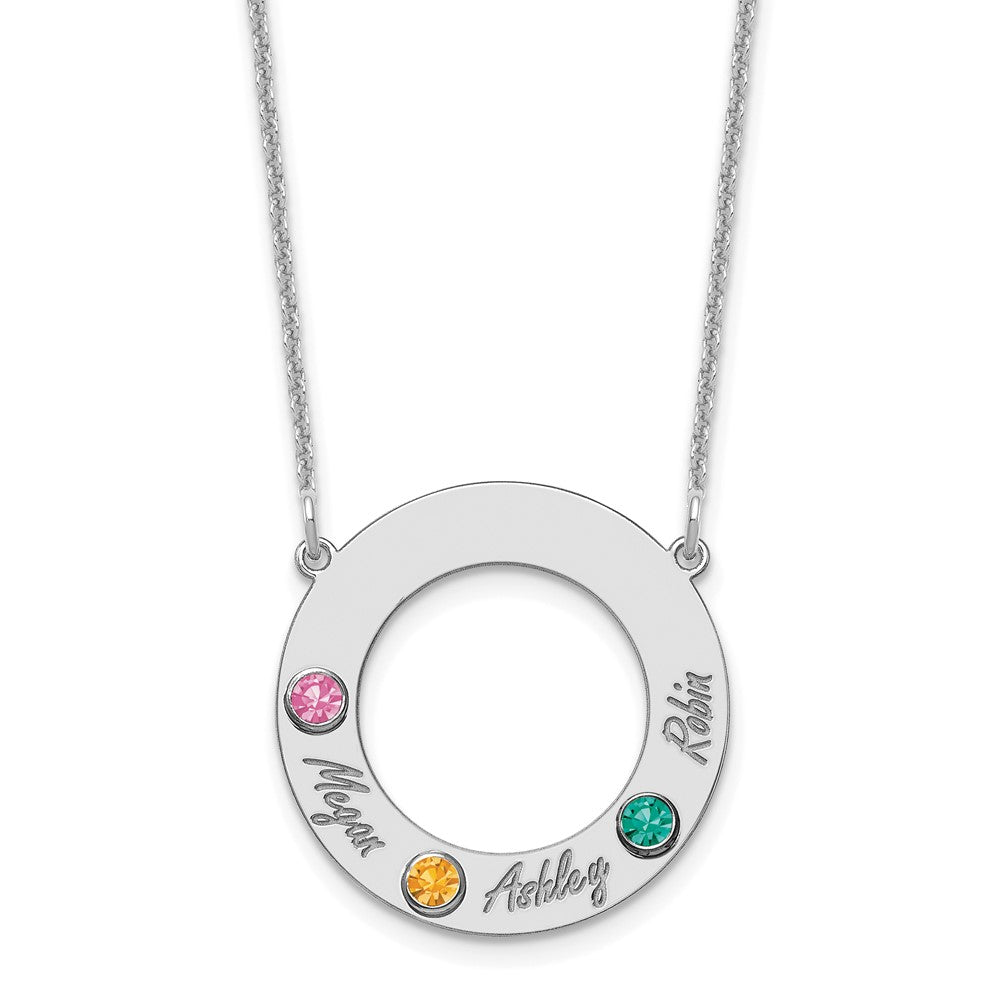 10KW 3 Name and Birthstone w/ 14k Bezel Cut Out Circle Necklace