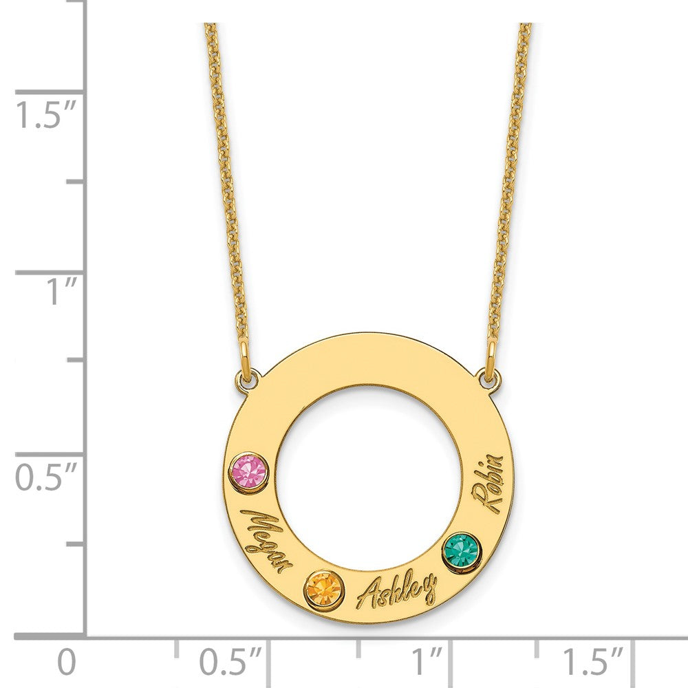 14KY 3 Name and Birthstone w/ 14k Bezel Cut Out Circle Necklace