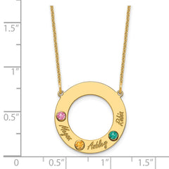 14KY 3 Name and Birthstone w/ 14k Bezel Cut Out Circle Necklace