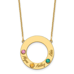 14KY 3 Name and Birthstone w/ 14k Bezel Cut Out Circle Necklace