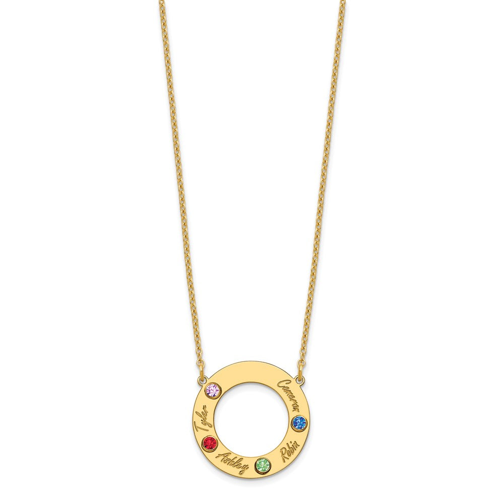 10KY 4 Name and Birthstone w/ 14k Bezel Cut Out Circle Necklace