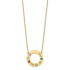 10KY 4 Name and Birthstone w/ 14k Bezel Cut Out Circle Necklace