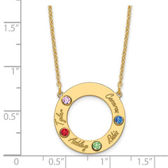 10KY 4 Name and Birthstone w/ 14k Bezel Cut Out Circle Necklace