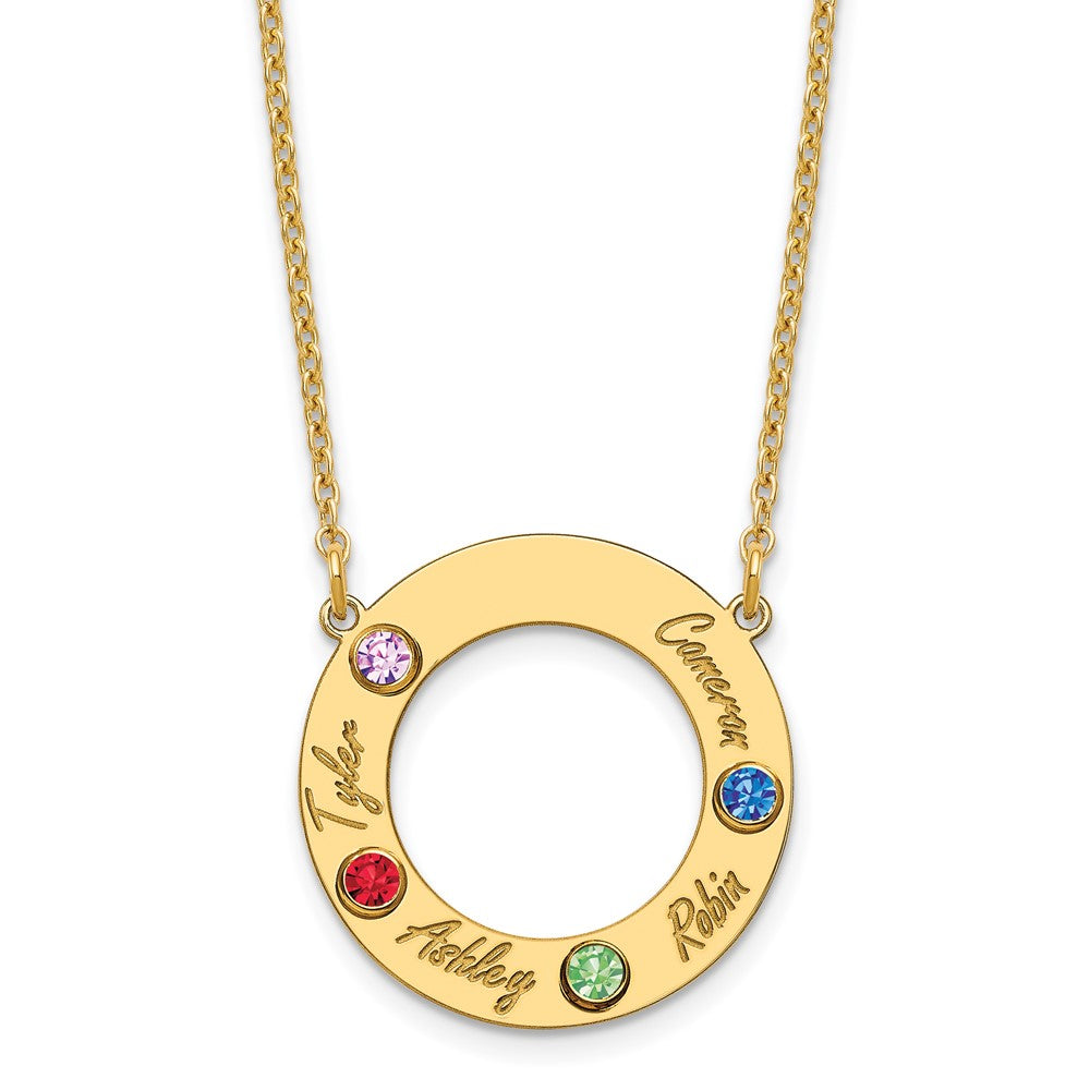 10KY 4 Name and Birthstone w/ 14k Bezel Cut Out Circle Necklace