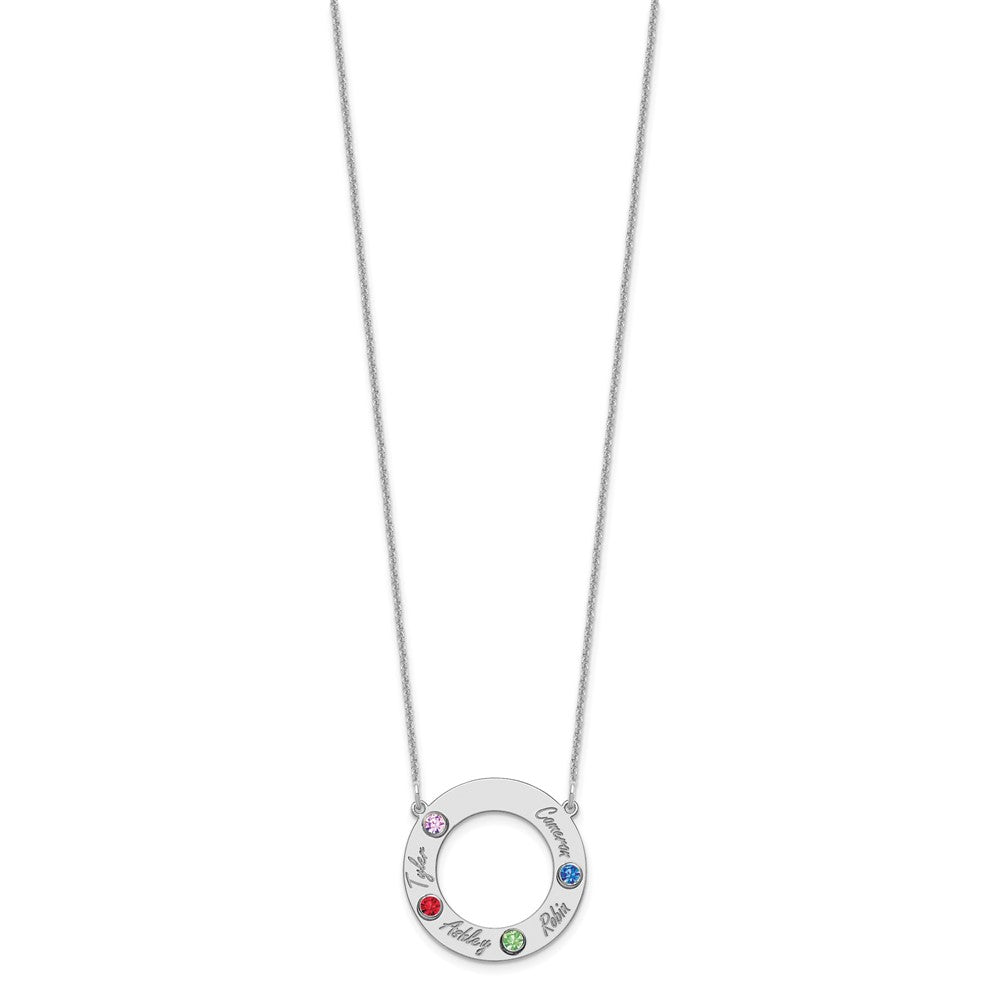 10KW 4 Name and Birthstone w/ 14k Bezel Cut Out Circle Necklace