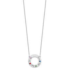 14KW 4 Name & Birthstone w/ 14k Rhodium Plated Bezel Circle Necklace