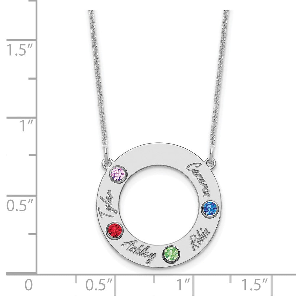 10KW 4 Name and Birthstone w/ 14k Bezel Cut Out Circle Necklace