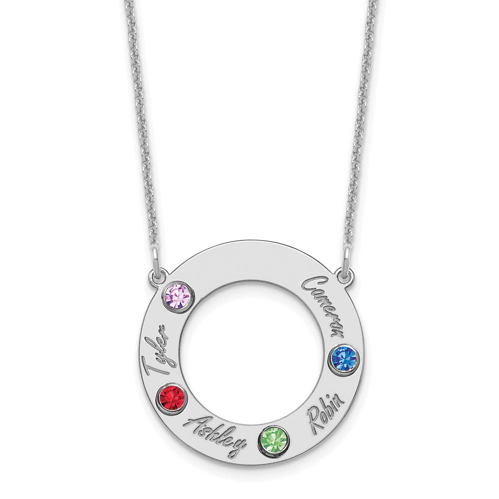 10KW 4 Name and Birthstone w/ 14k Bezel Cut Out Circle Necklace