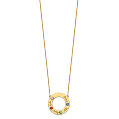 14KY 4 Name and Birthstone w/ 14k Bezel Cut Out Circle Necklace