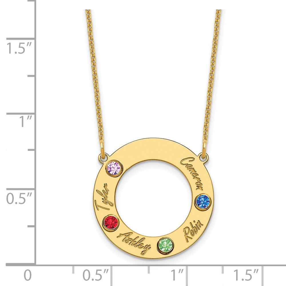 14KY 4 Name and Birthstone w/ 14k Bezel Cut Out Circle Necklace