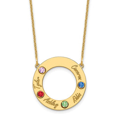 14KY 4 Name and Birthstone w/ 14k Bezel Cut Out Circle Necklace