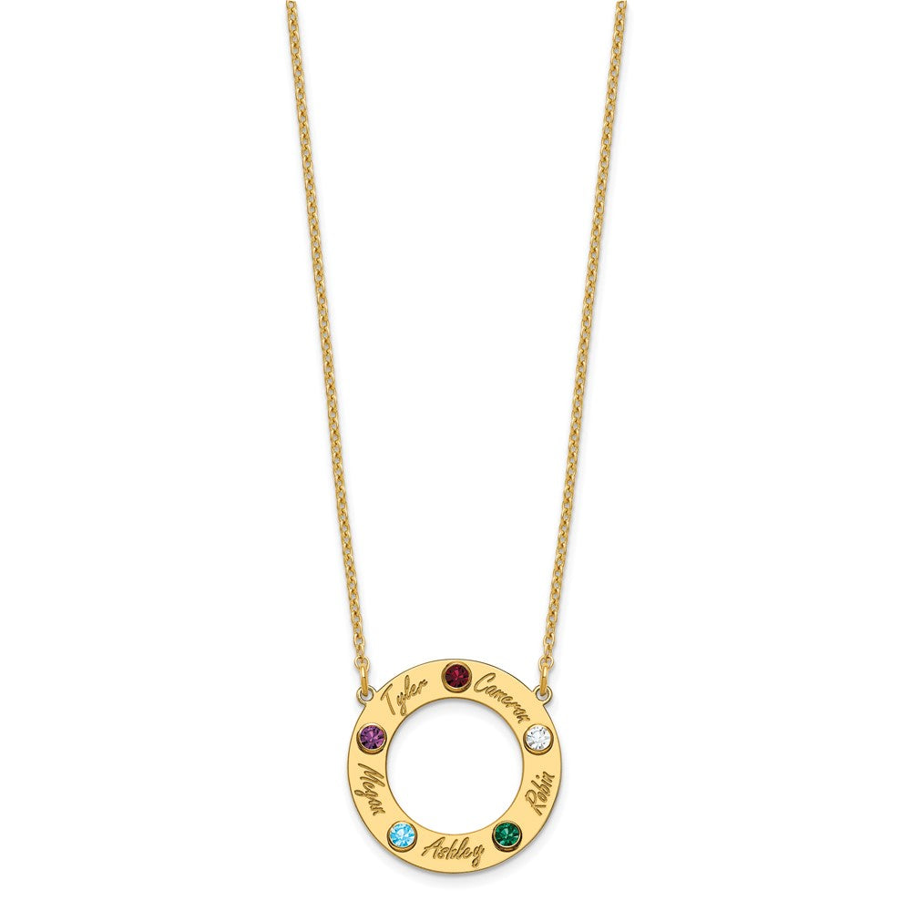 10KY 5 Name and Birthstone w/ 14k Bezel Cut Out Circle Necklace