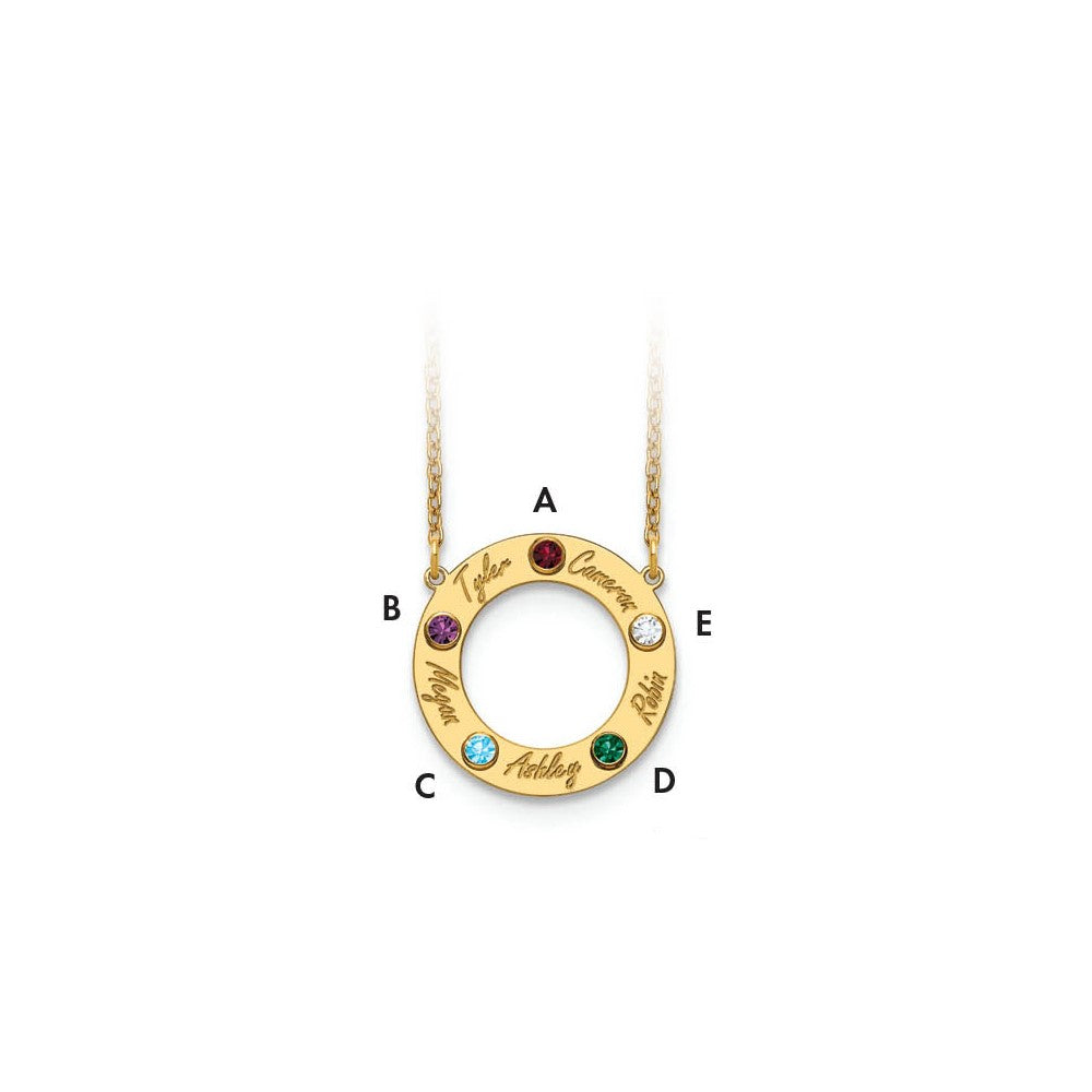 10KY 5 Name and Birthstone w/ 14k Bezel Cut Out Circle Necklace