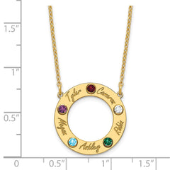 10KY 5 Name and Birthstone w/ 14k Bezel Cut Out Circle Necklace