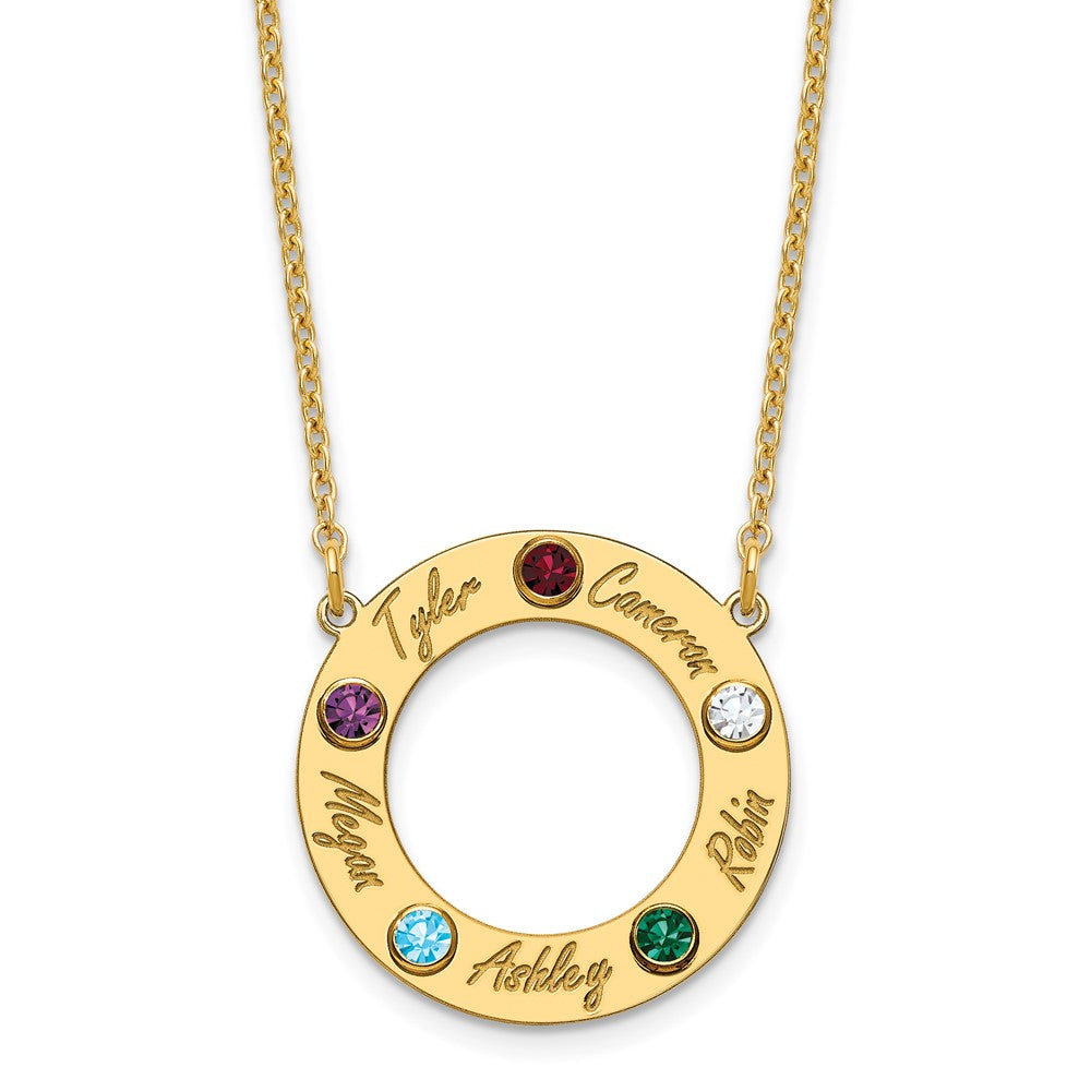 10KY 5 Name and Birthstone w/ 14k Bezel Cut Out Circle Necklace