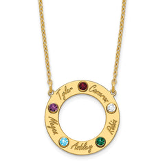 10KY 5 Name and Birthstone w/ 14k Bezel Cut Out Circle Necklace