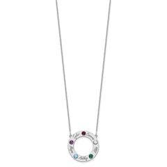 14KW 5 Name & Birthstone w/ 18k Rhodium Plated Bezel Circle Necklace